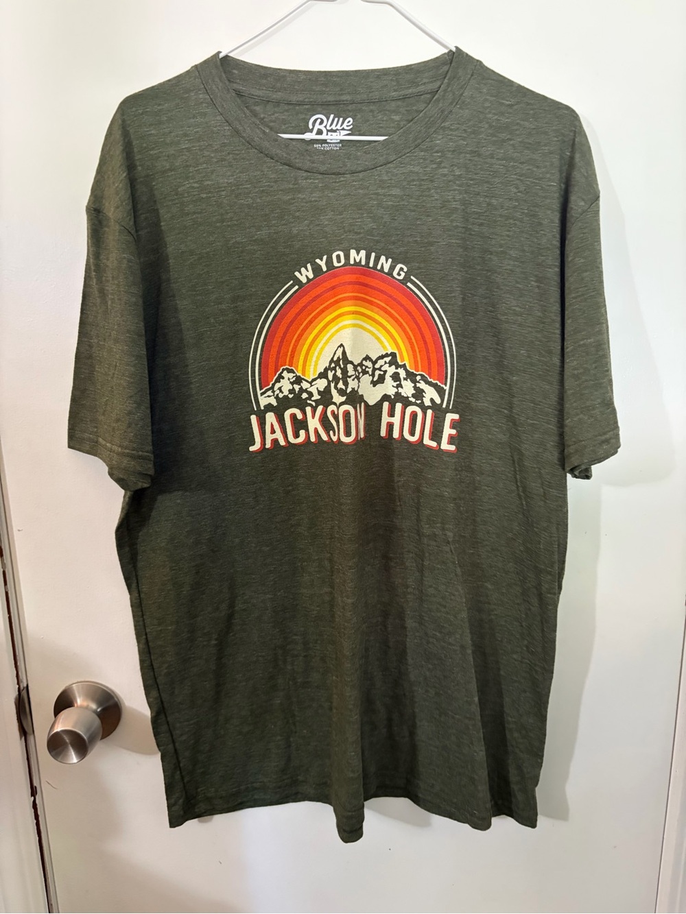 NWOT Men’s Blue 84 Large Jackson Hole Wyoming Olive Graphic Tee Tote12